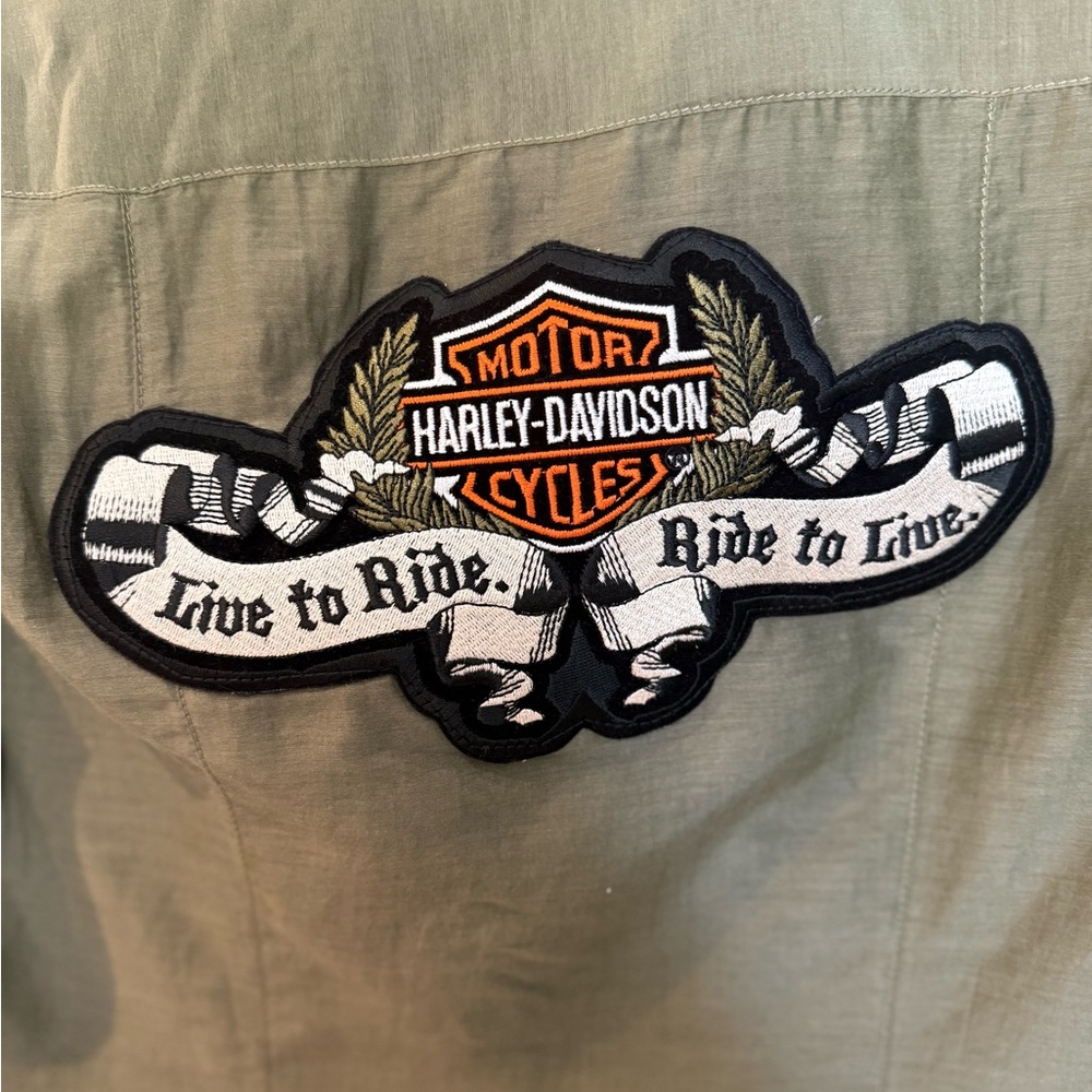 Guess /Harley Davidson Khaki Green Long Sleeve Shirt